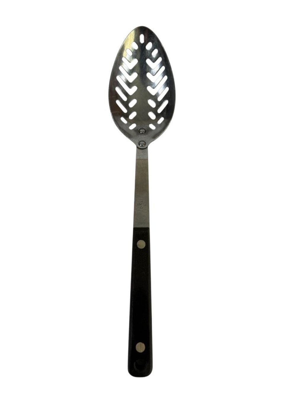Vintage Flint Stainless Steel Slotted Serving Spoon Arrowhead Handle ~12" USA